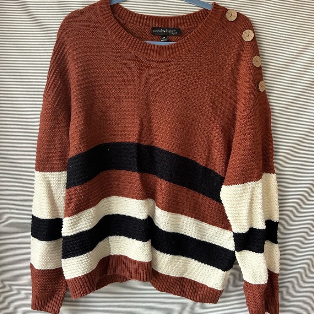 CLOSEOUT - Daniel Rainn Women's Colorblock Sweater - Rust, Black, and Cream